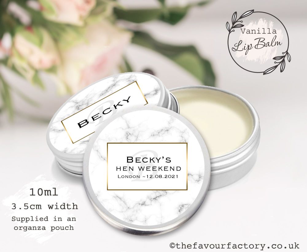 Personalised Hen Party Lip Balm Favours | Modern Marble x1