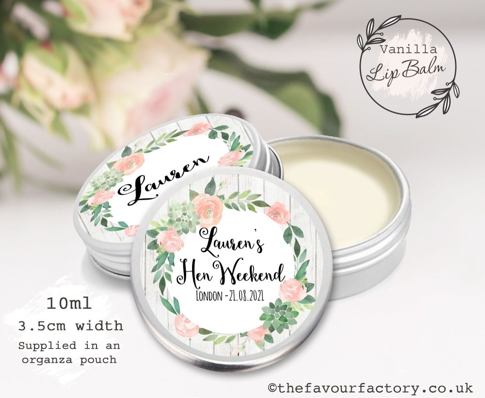 Personalised Hen Party Lip Balm Favours | Boho Succulents x1