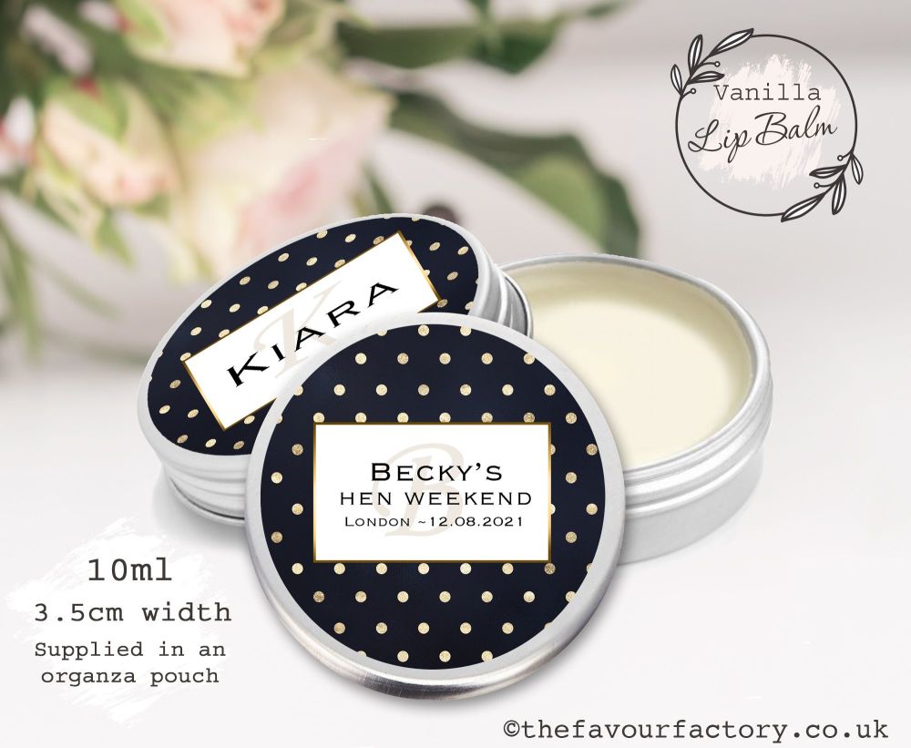 Personalised Hen Party Lip Balm Favours | Gold Polka Dots x1