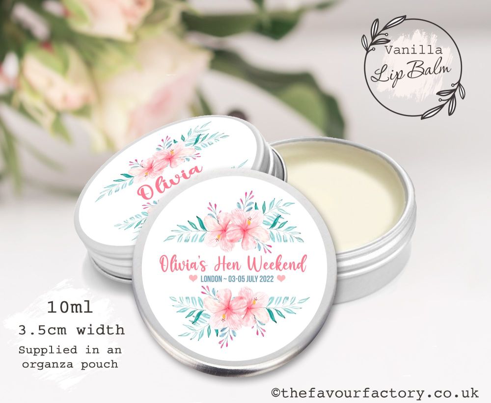 Personalised Hen Party Lip Balm Favours | Hibiscus Banner x1
