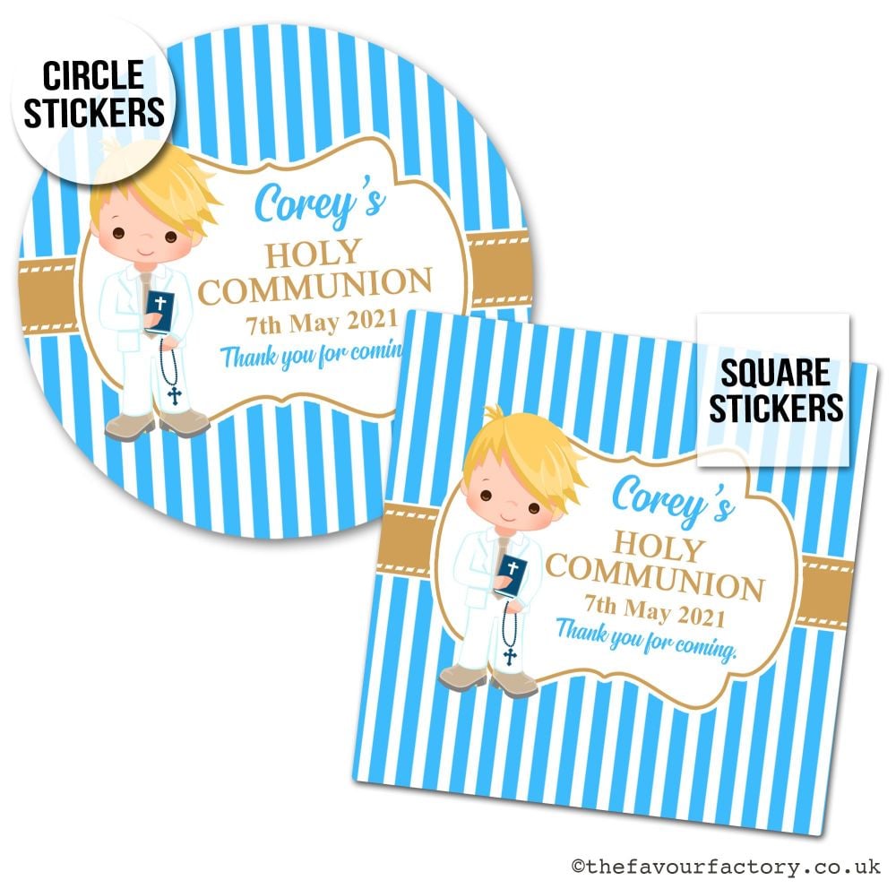 Personalised Communion Stickers Little Blonde Brown Hair x1 A4 Sheet