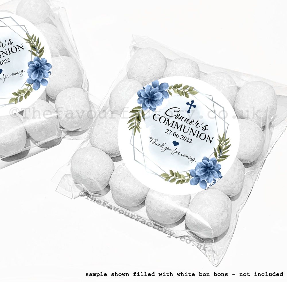 Communion Favours Sweet Bag Kits | Navy Floral Frame x12