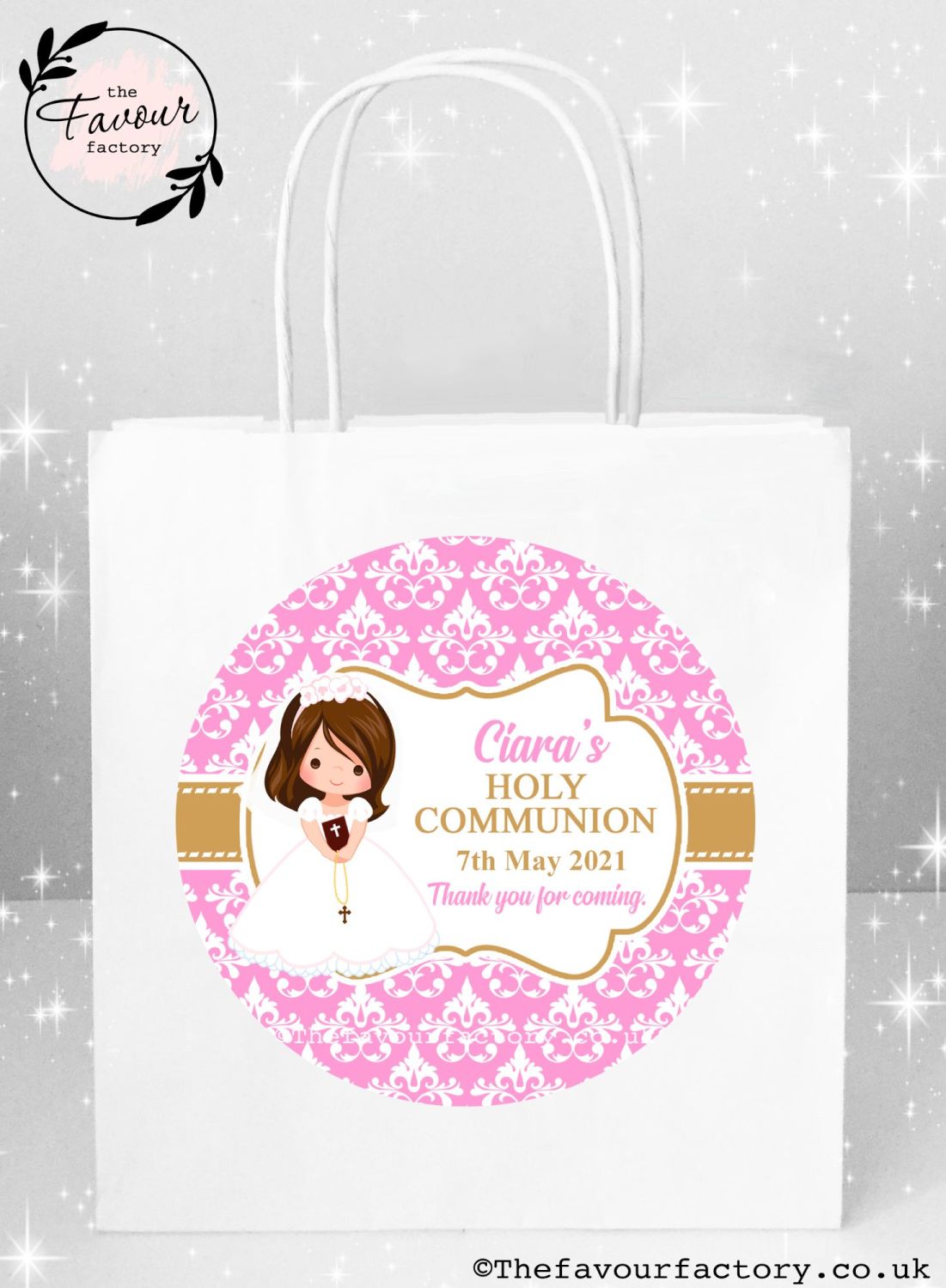 Holy Communion Party Bags Brown Hair Girl x1