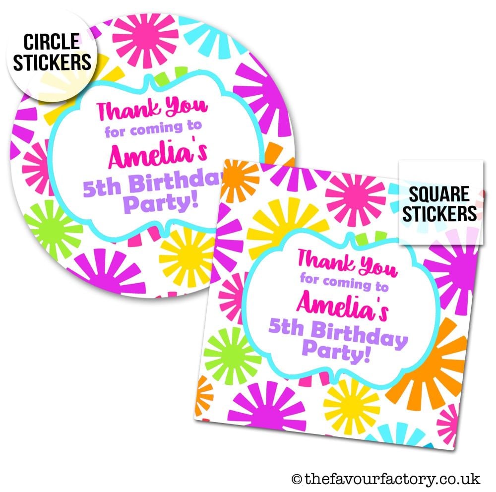 Birthday Stickers Bright Flowers Theme x1 A4 Sheet
