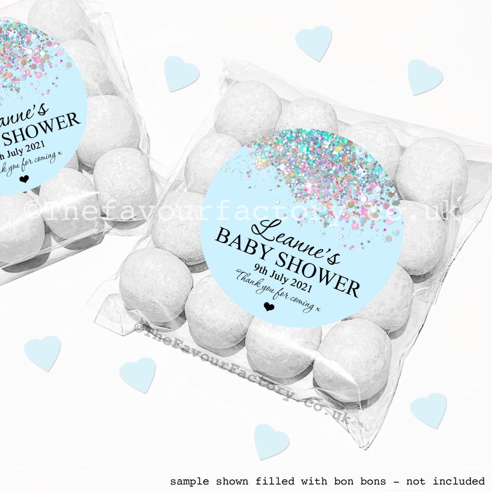 Blue Glitter Confetti Baby Shower Sweet Bags Kits x12