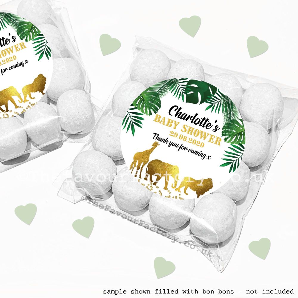 Baby Shower Favours Sweet Bag Kits | Gold Safari Jungle Animals x12