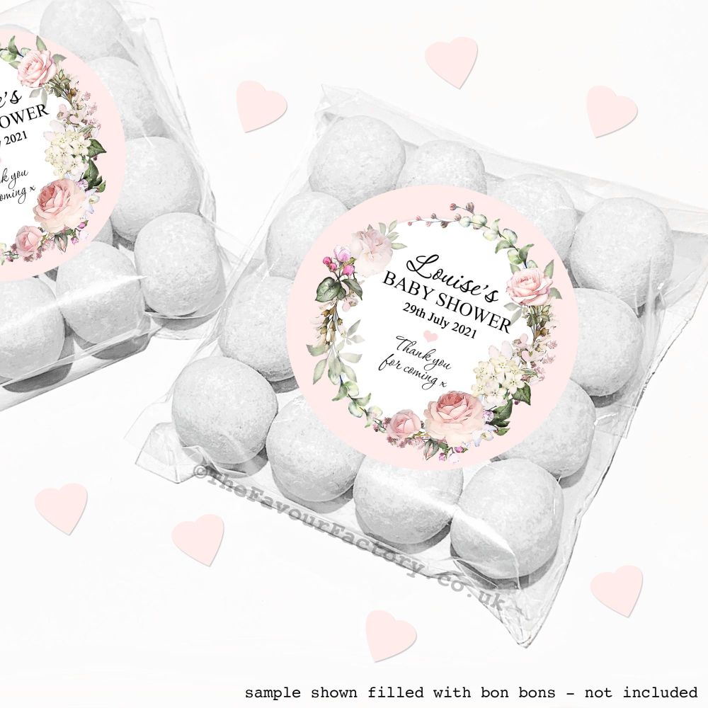 Baby Shower Favours Sweet Bag Kits | Vintage Floral Wreath x12