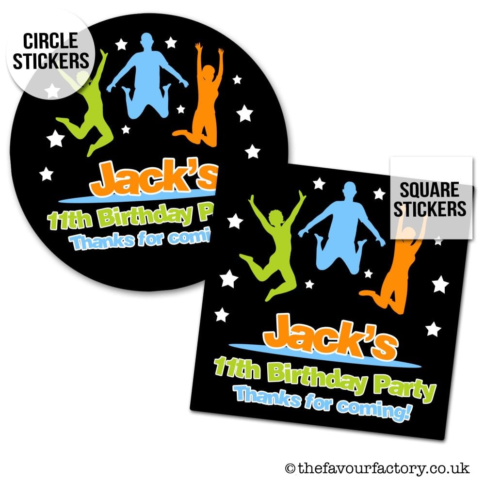 Jump Trampoline Party Personalised Stickers