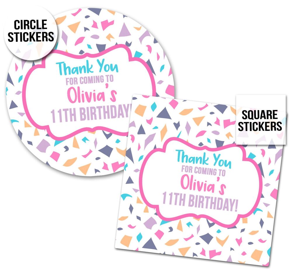 Pastel Confetti Birthday Party Personalised Stickers