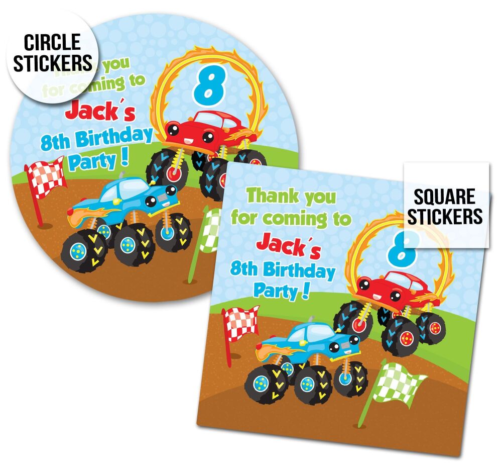 Monster Trucks Birthday Party Personalised Stickers