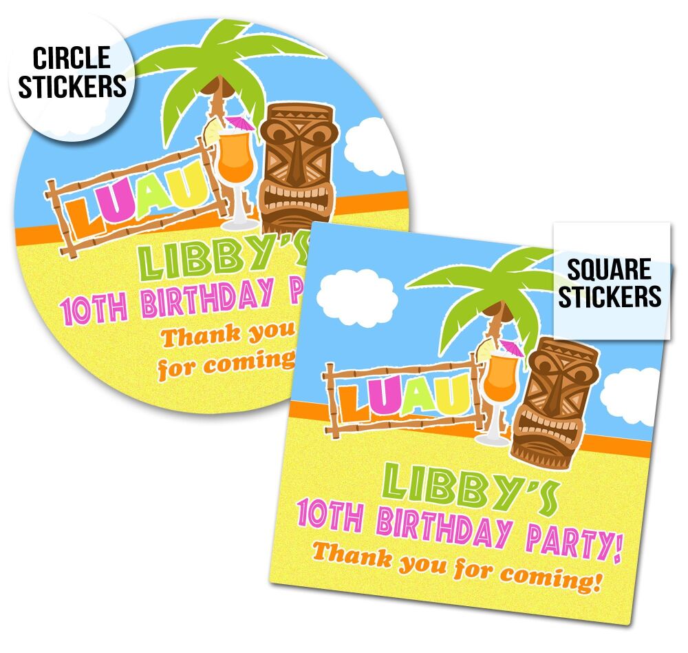 Birthday Stickers Luau Hawaiian Tropical Theme x1 A4 Sheet