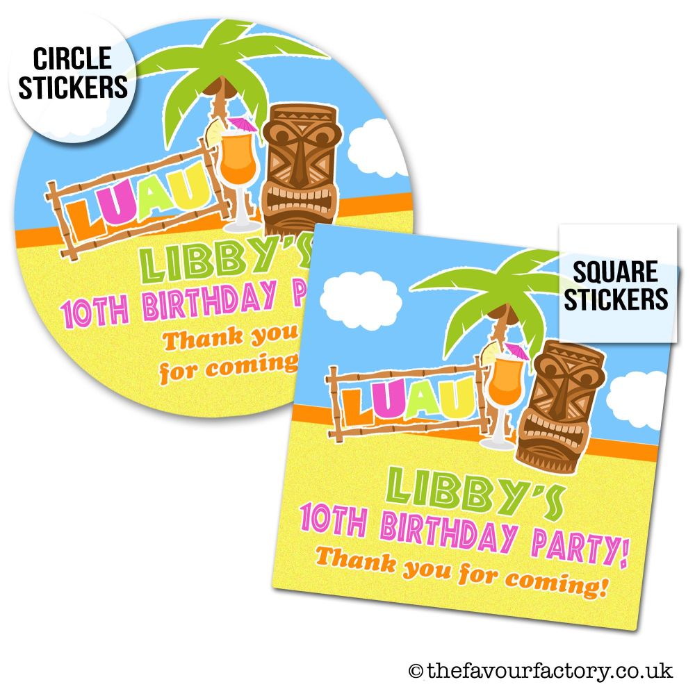 Luau Birthday Party Stickers Hawaiian Tropical Theme