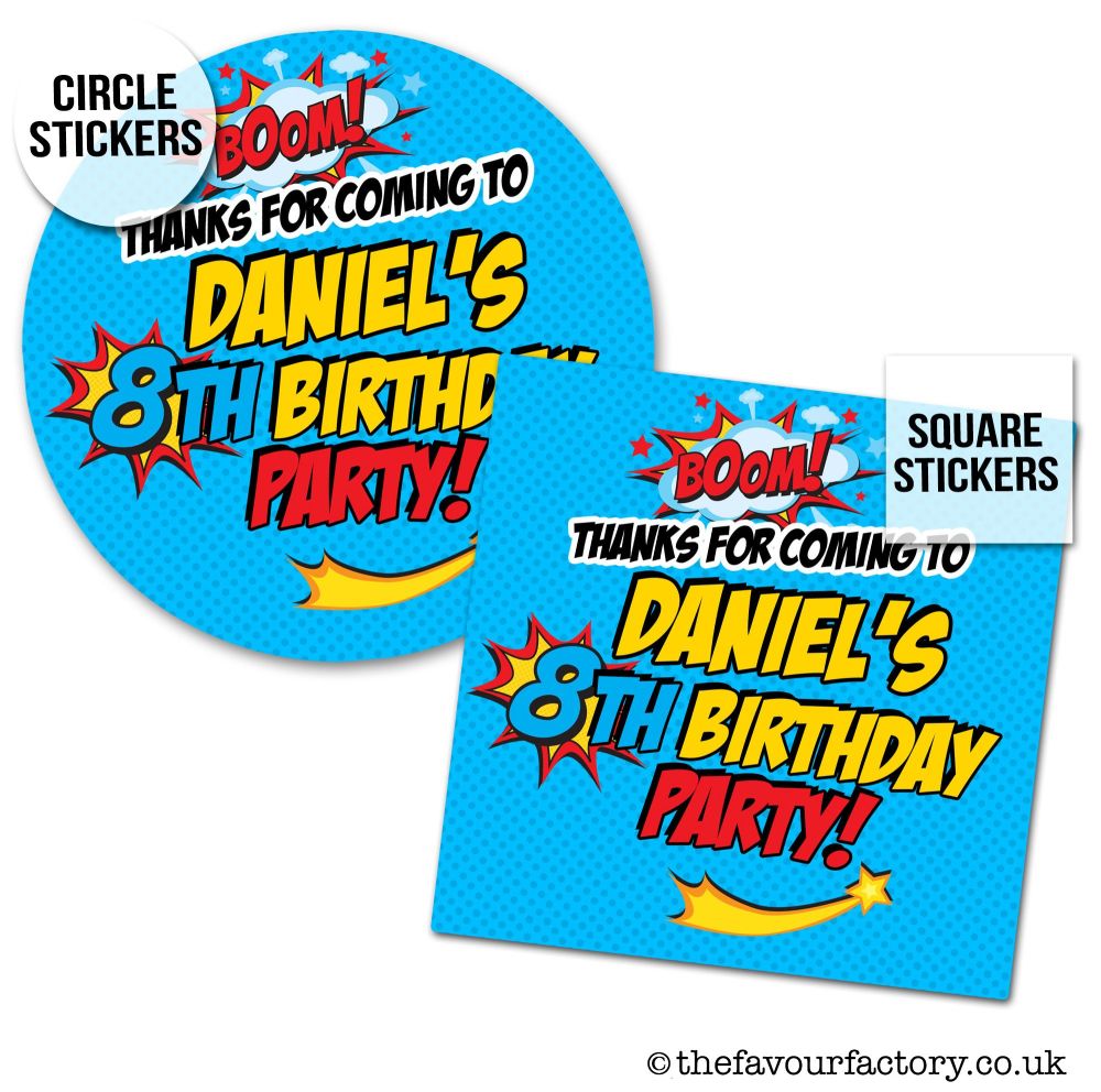 Comic Superhero Party Stickers