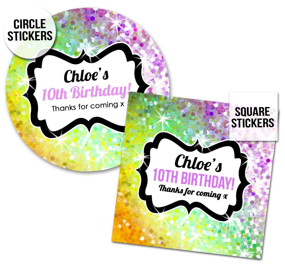 Sparkles Birthday Stickers Yellows To Lilacs x1 A4 Sheet