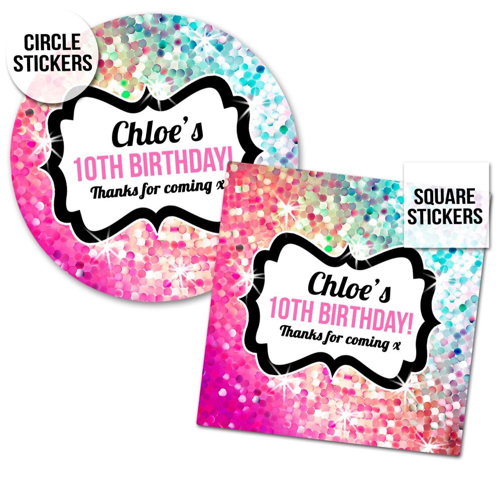 Sparkles Birthday Stickers Aqua To Pink x1 A4 Sheet