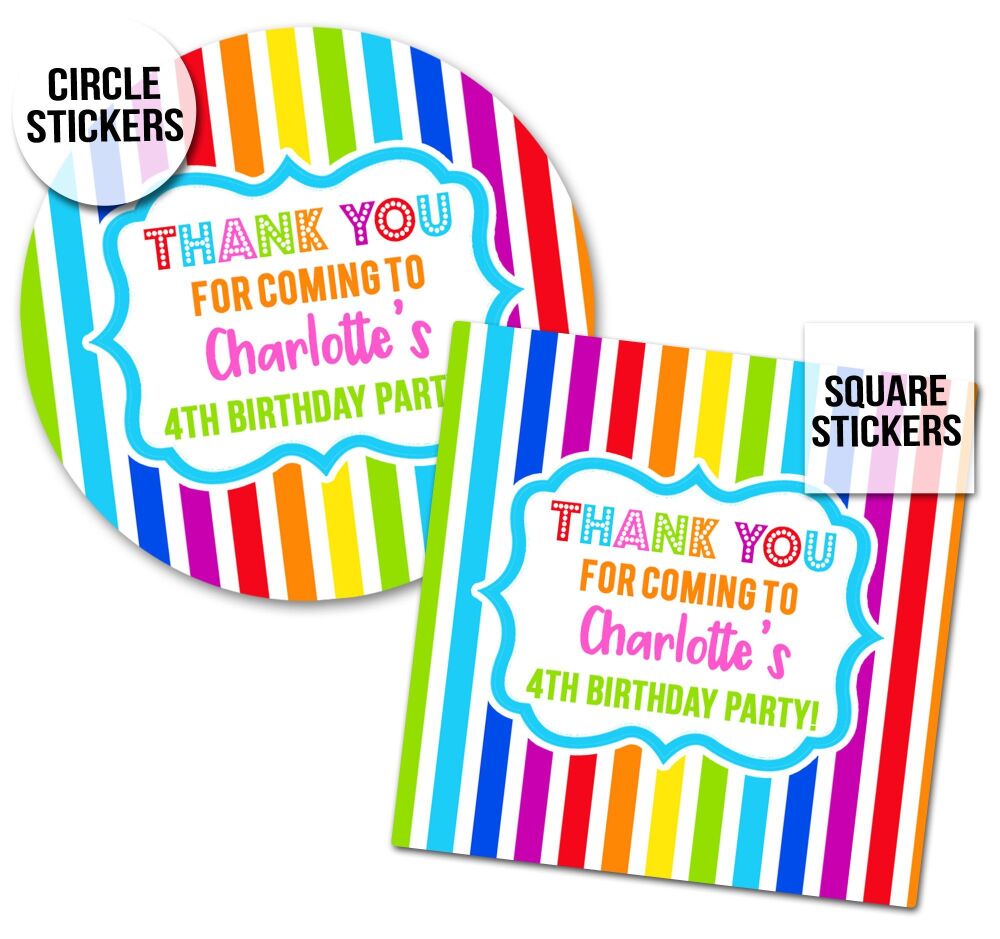 Birthday Stickers Rainbow Brights Stripes x1 A4 Sheet