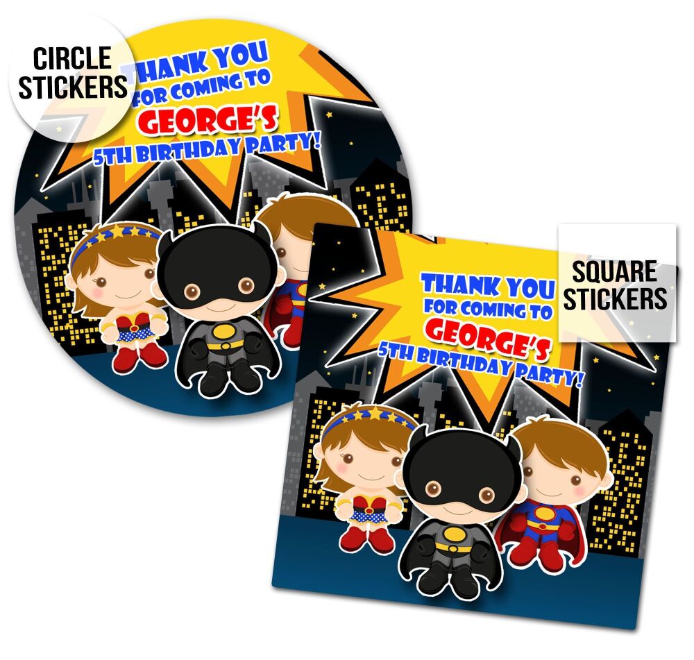 Cute Superheroes Birthday Personalised Stickers