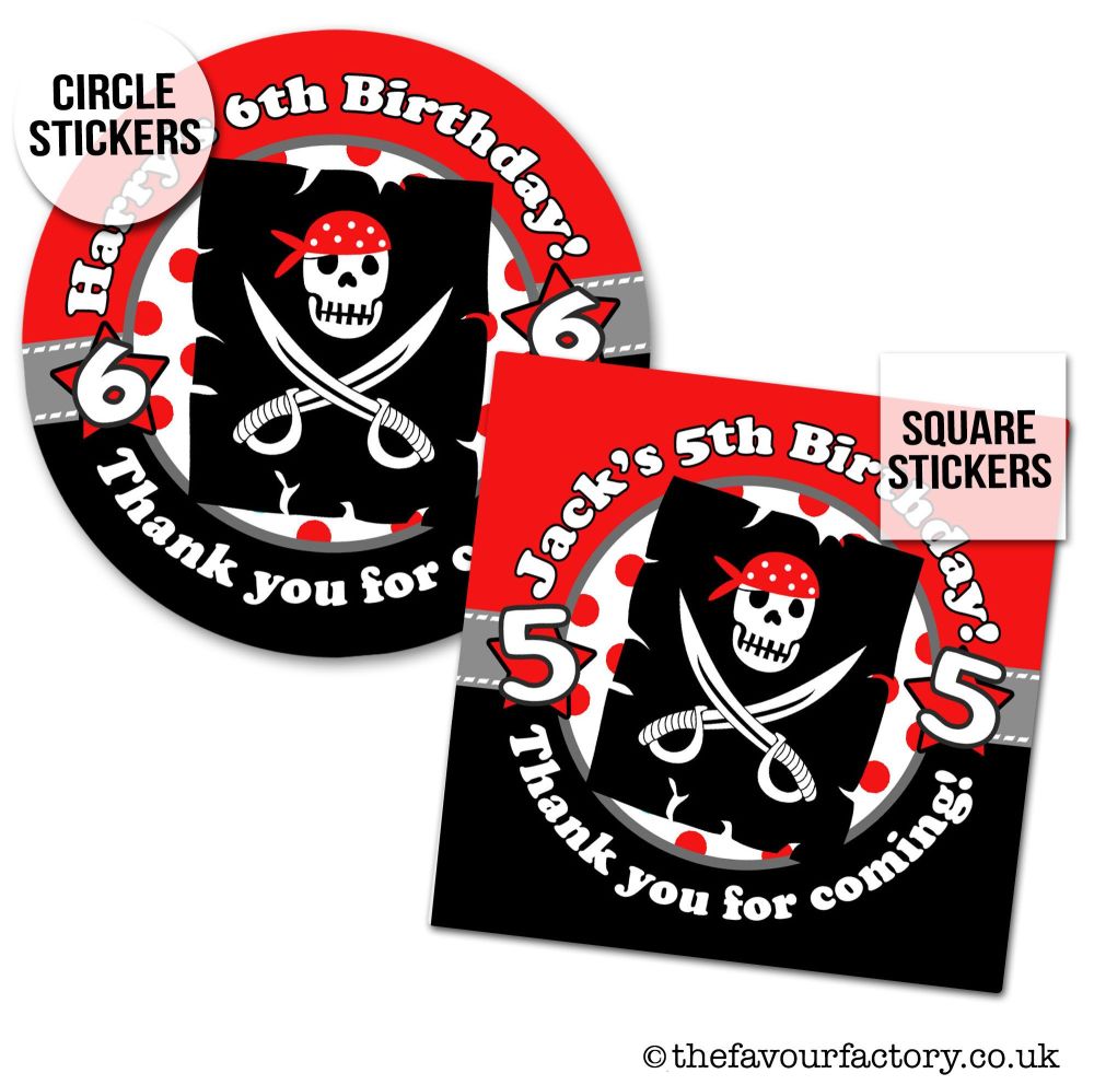 Birthday Stickers Pirate Party Themed