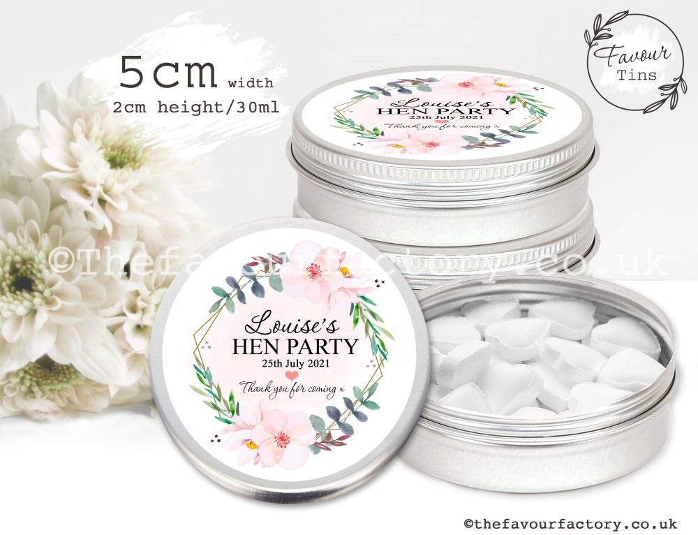 Personalised Hen Party Favour Tins | Tropical Floral Eucalyptus x1