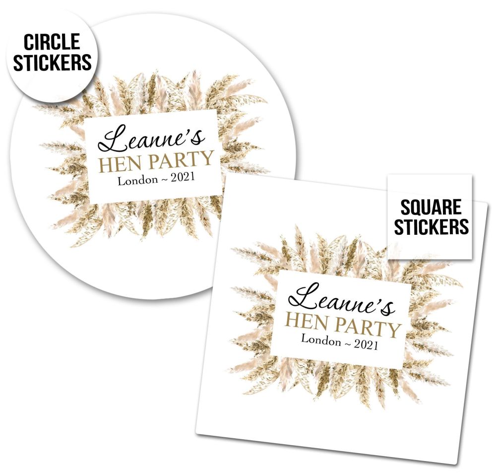 Personalised Hen Party Stickers | Natural Pampas Border - A4 Sheet x1
