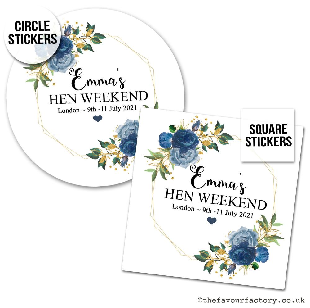 Personalised Hen Party Stickers | Navy Floral Geometric Frame - A4 Sheet x1