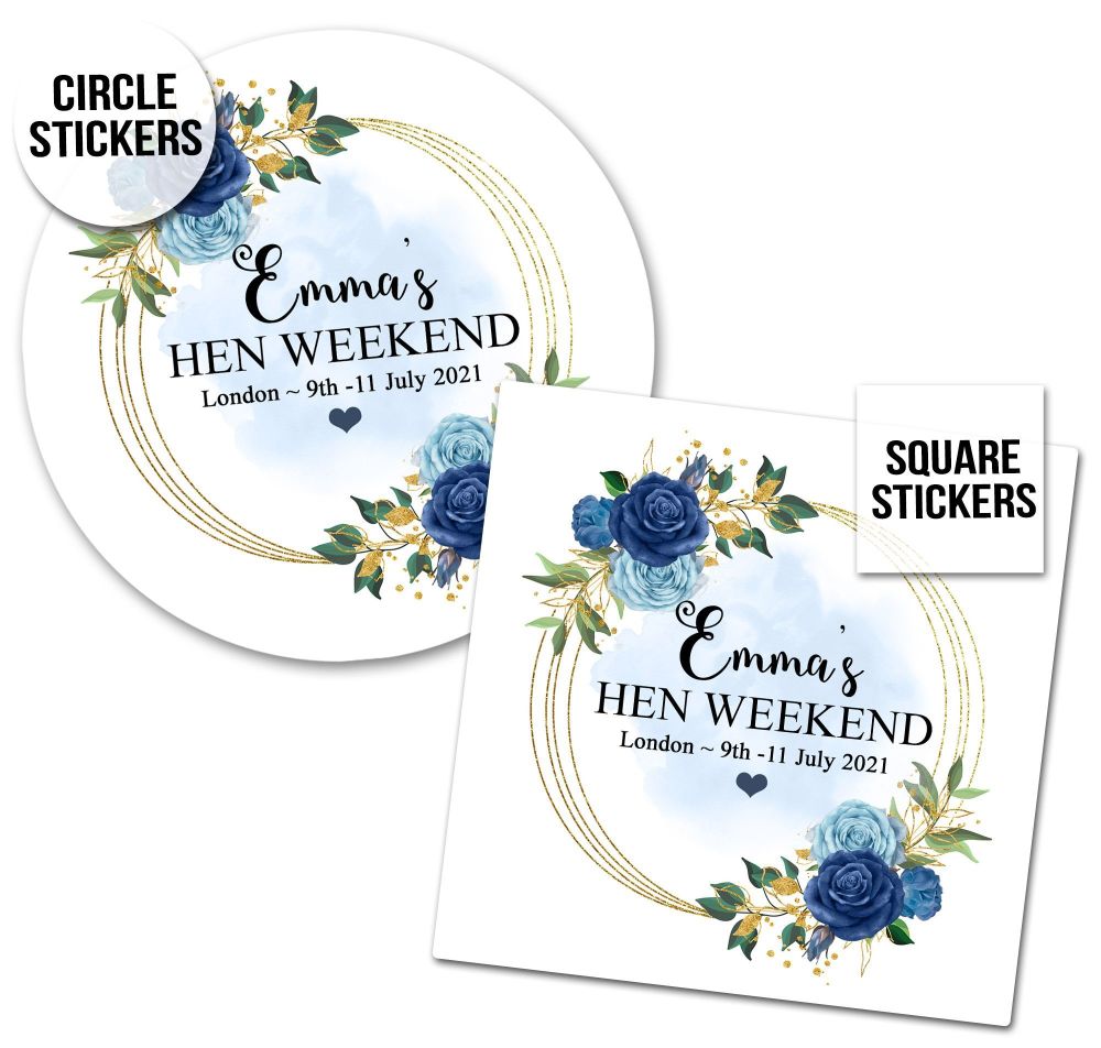 Personalised Hen Party Stickers | Navy Floral Gold Frame - A4 Sheet x1