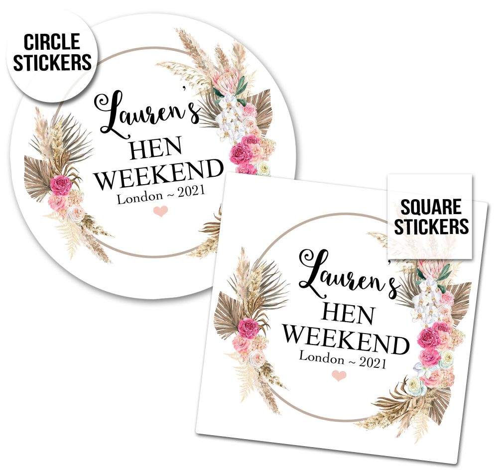 Hen Party Stickers Pampas Floral Frame