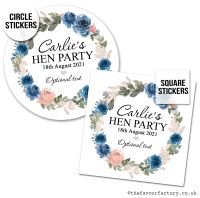 Hen Party Stickers | Navy Floral Watercolour Wreath - A4 Sheet x1