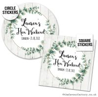 Hen Party Stickers | Wooden Rustic Greenery Frame - A4 Sheet x1