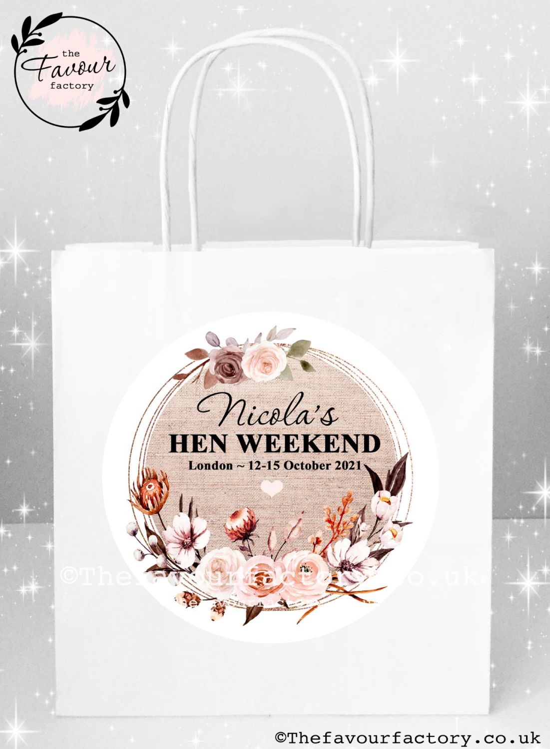 Personalised Hen Party Bags | Autumn Florals Burlap Frame x1