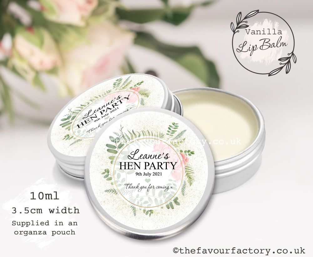 Hen Party Lip Balm Favours | Botanical Gold Dust Roses x1