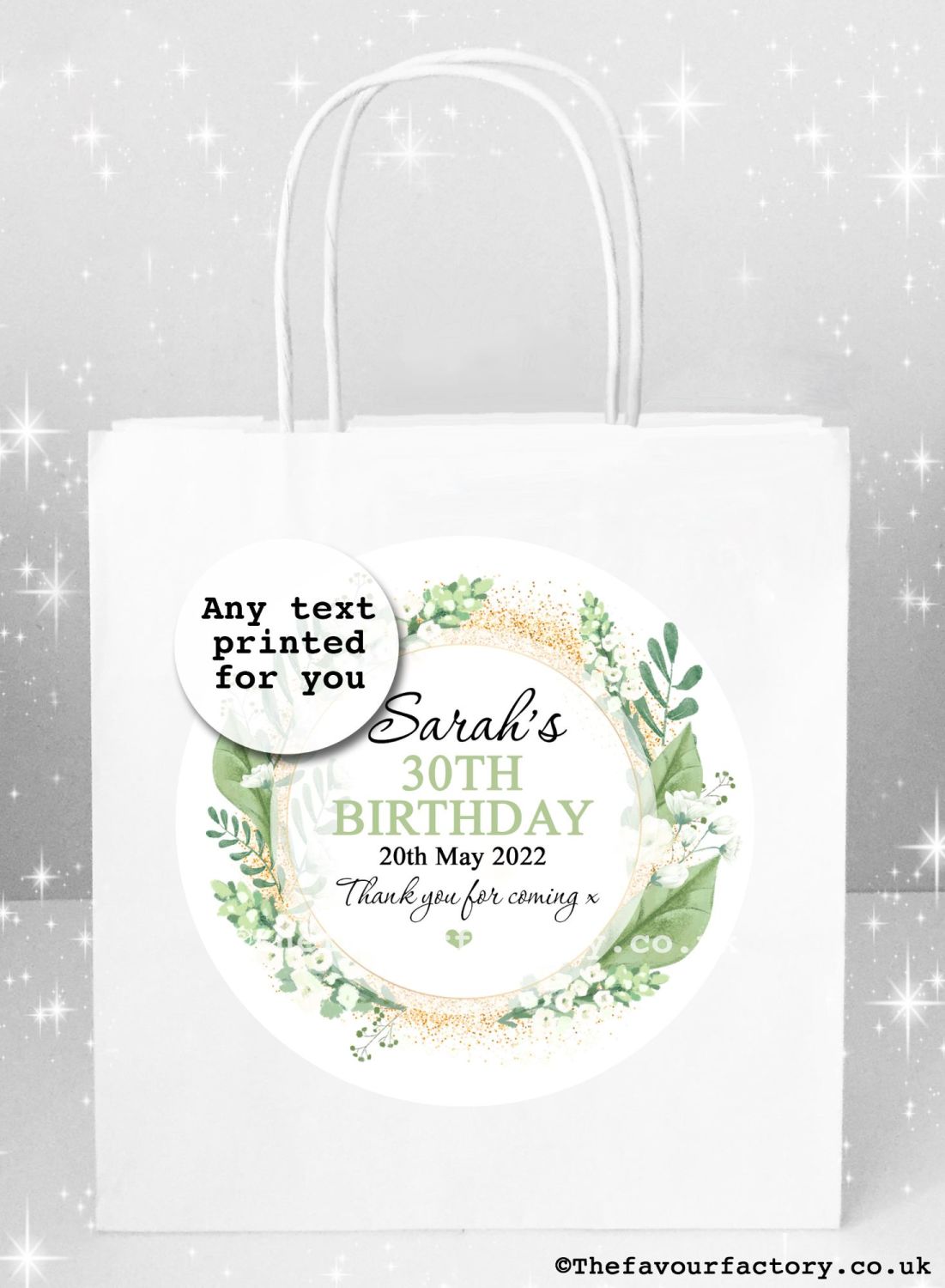 Birthday Party Bags White Floral Botanical Gold Dust x1