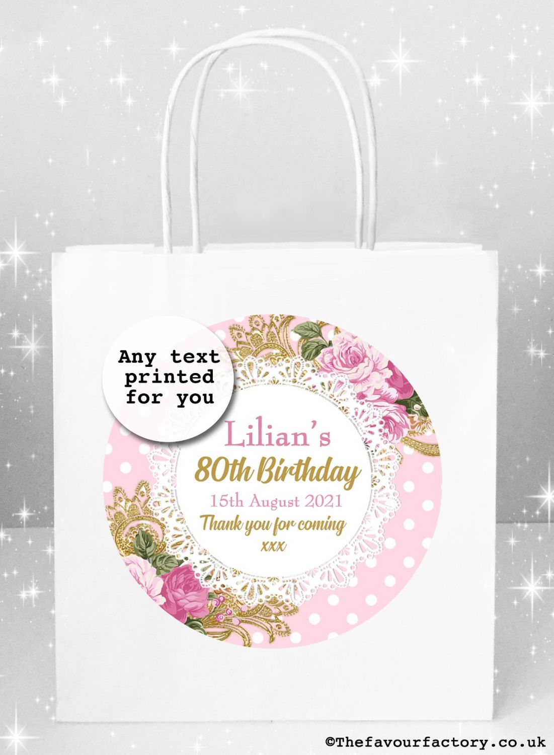 Birthday Party Bags Ornate Roses Polka Dots x1