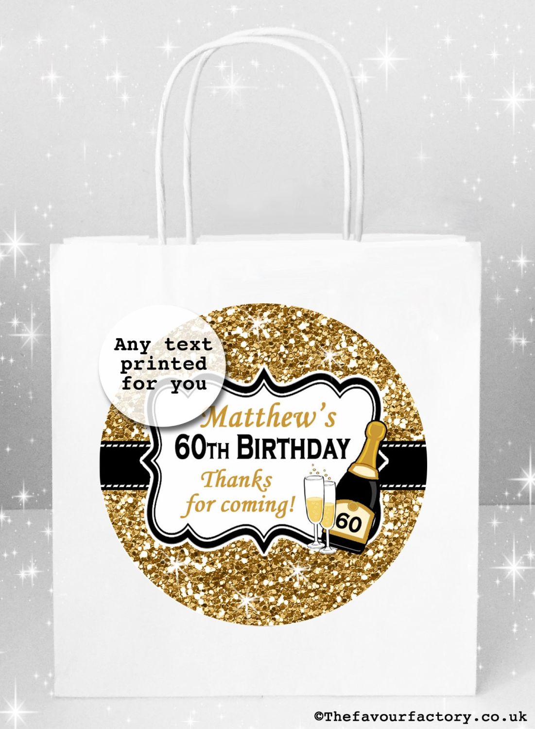 Birthday Party Bags Gold Glitter Champagne x1