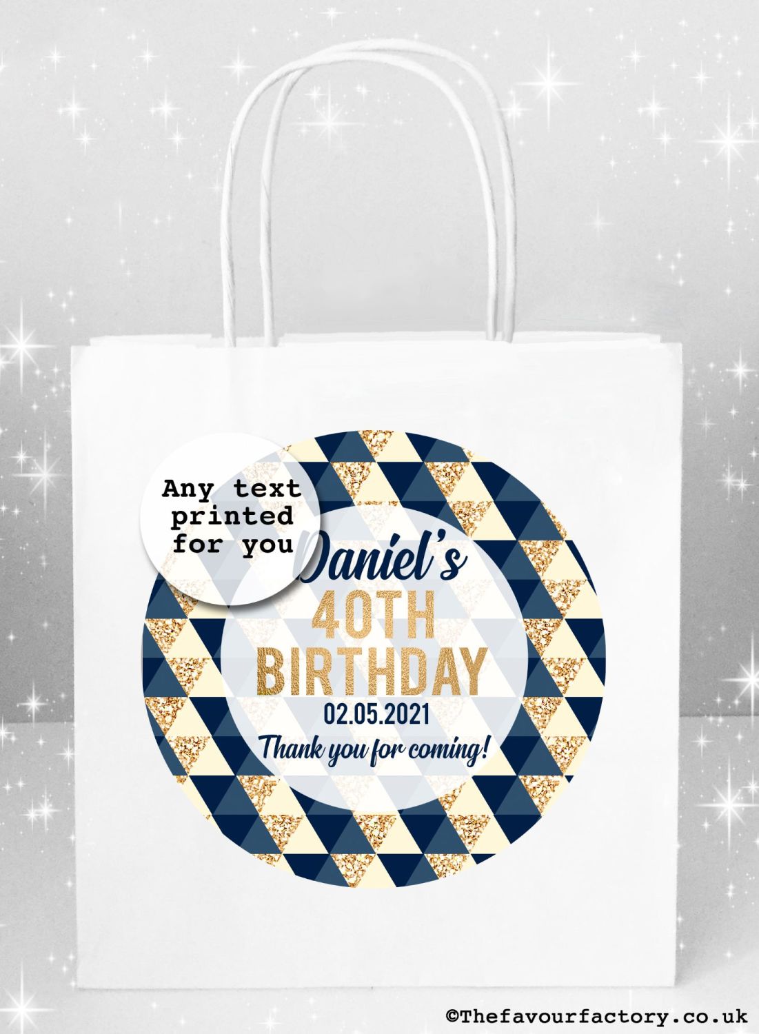 Birthday Party Bags Gold And Navy Geometrics x1