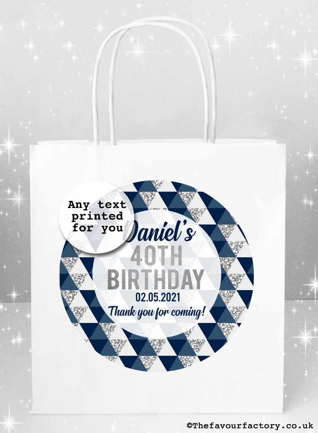 Birthday Party Bags Silver And Navy Geometrics x1