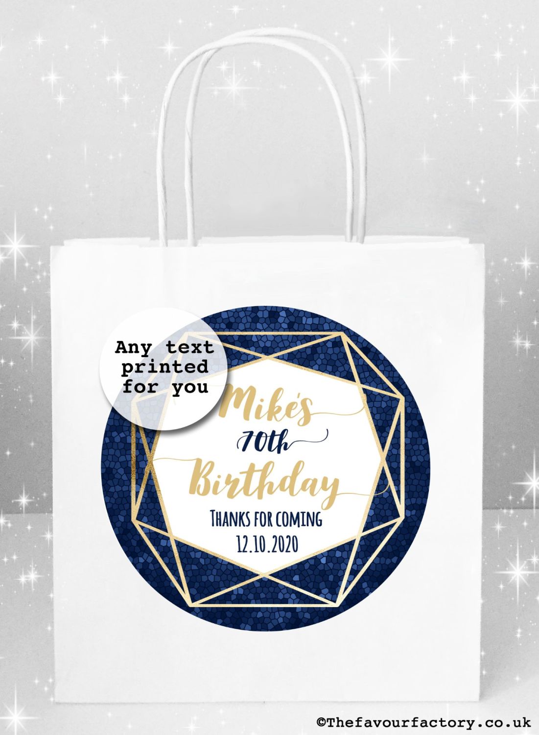 Birthday Party Bags Navy And Gold Geometric Frame x1