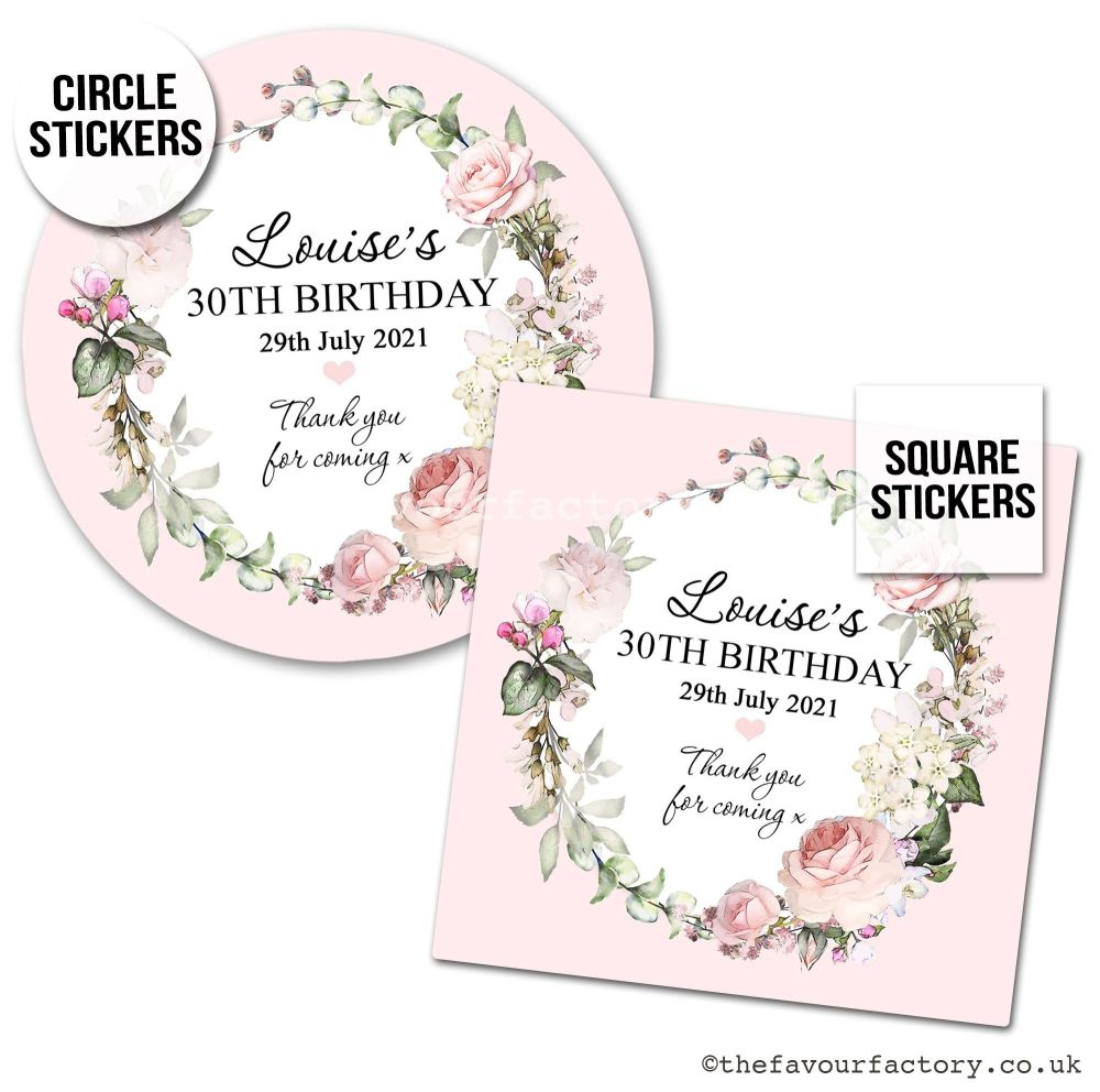 Vintage Roses Wreath Personalised Custom Birthday Stickers
