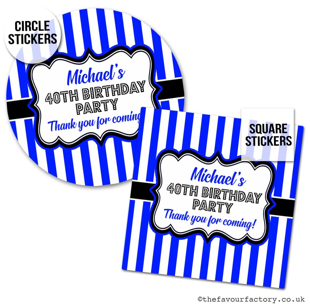 Personalised Stickers For Birthday Blue Stripes x 1 A4 Sheet.