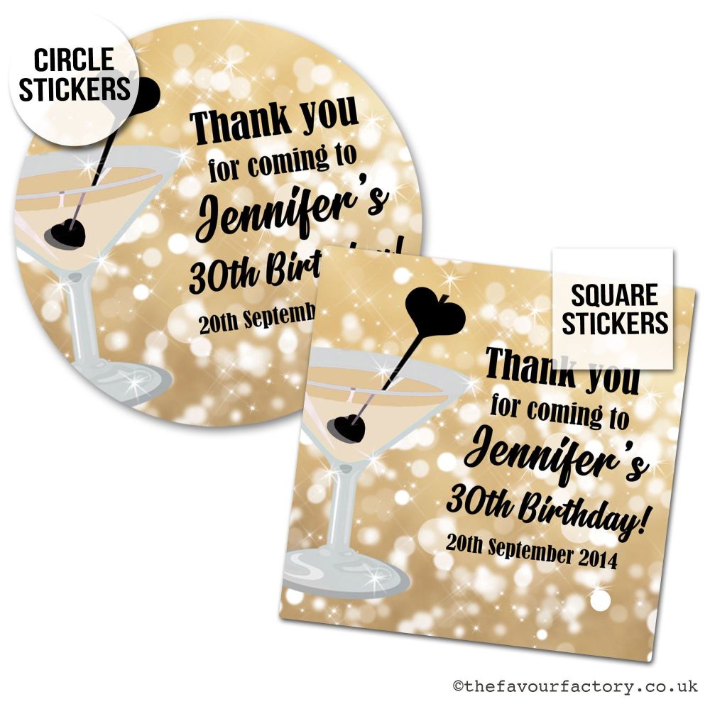Birthday Stickers | Gold Cocktail Sparkles - A4 Sheet x1