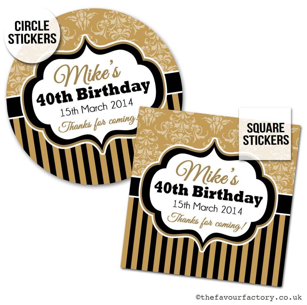 Birthday Stickers | Gold Damask Stripes - A4 Sheet x1