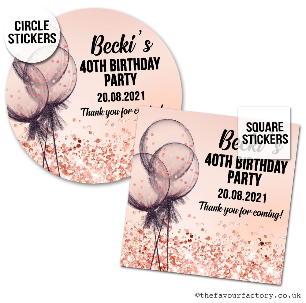 Rose Gold Confetti Balloons Birthday Stickers