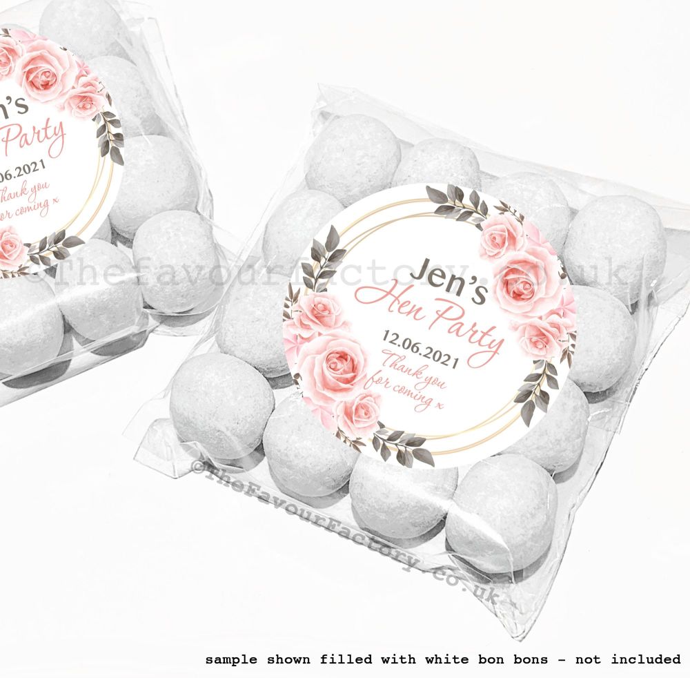 Personalised Hen Party Sweet Bag Kits | Blush Roses Frame x12