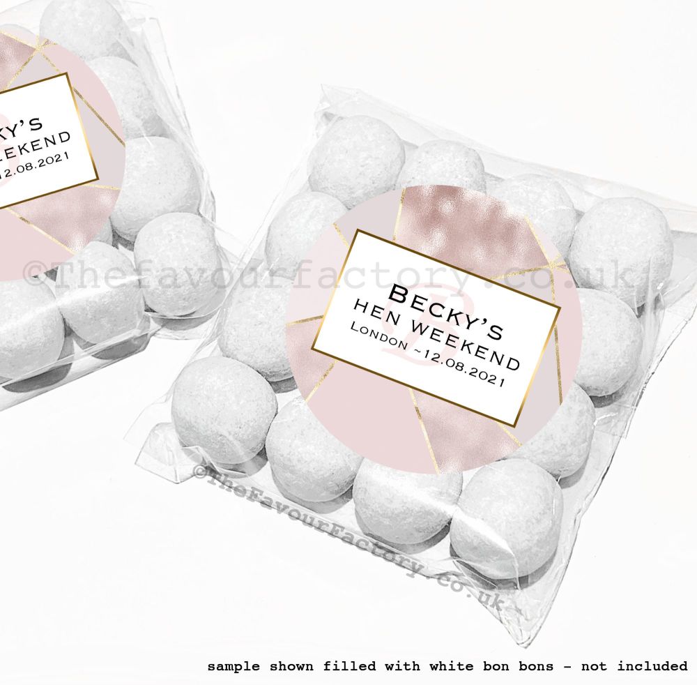Personalised Hen Party Sweet Bag Kits | Geometric Rose Gold Monogram x12