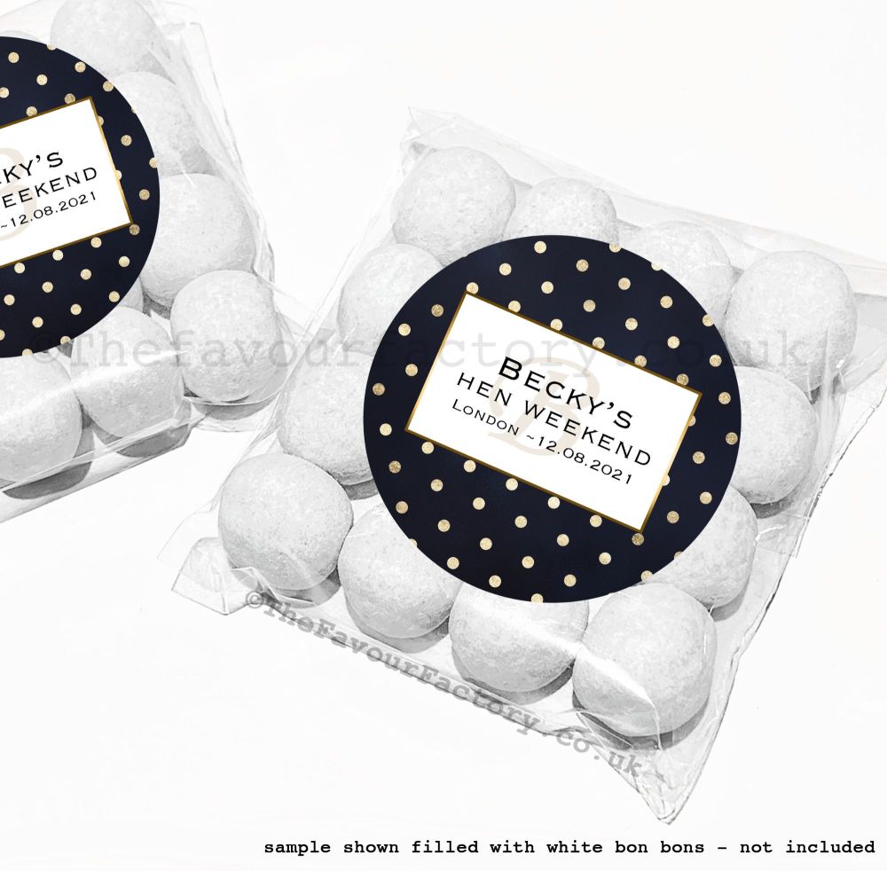 Personalised Hen Party Sweet Bag Kits | Gold Polka Dots x12