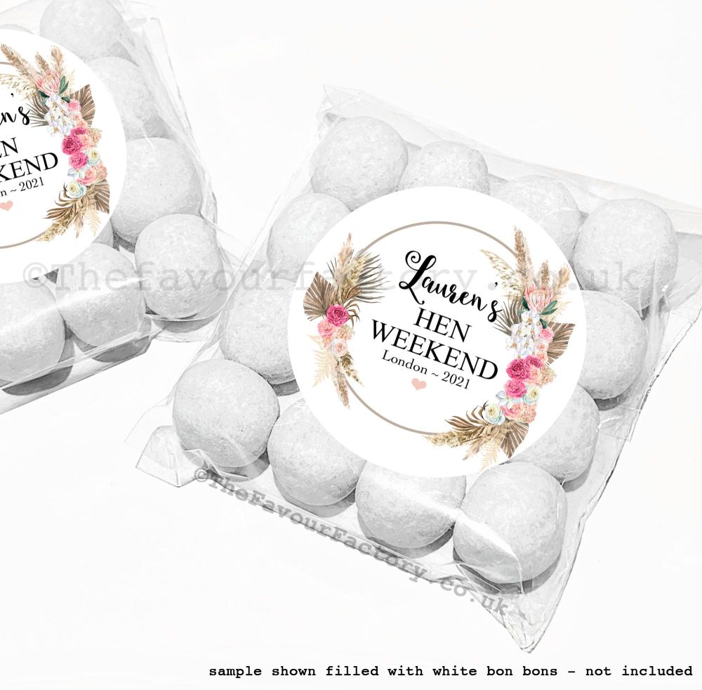 Personalised Hen Party Sweet Bag Kits | Pampas Floral Frame x12