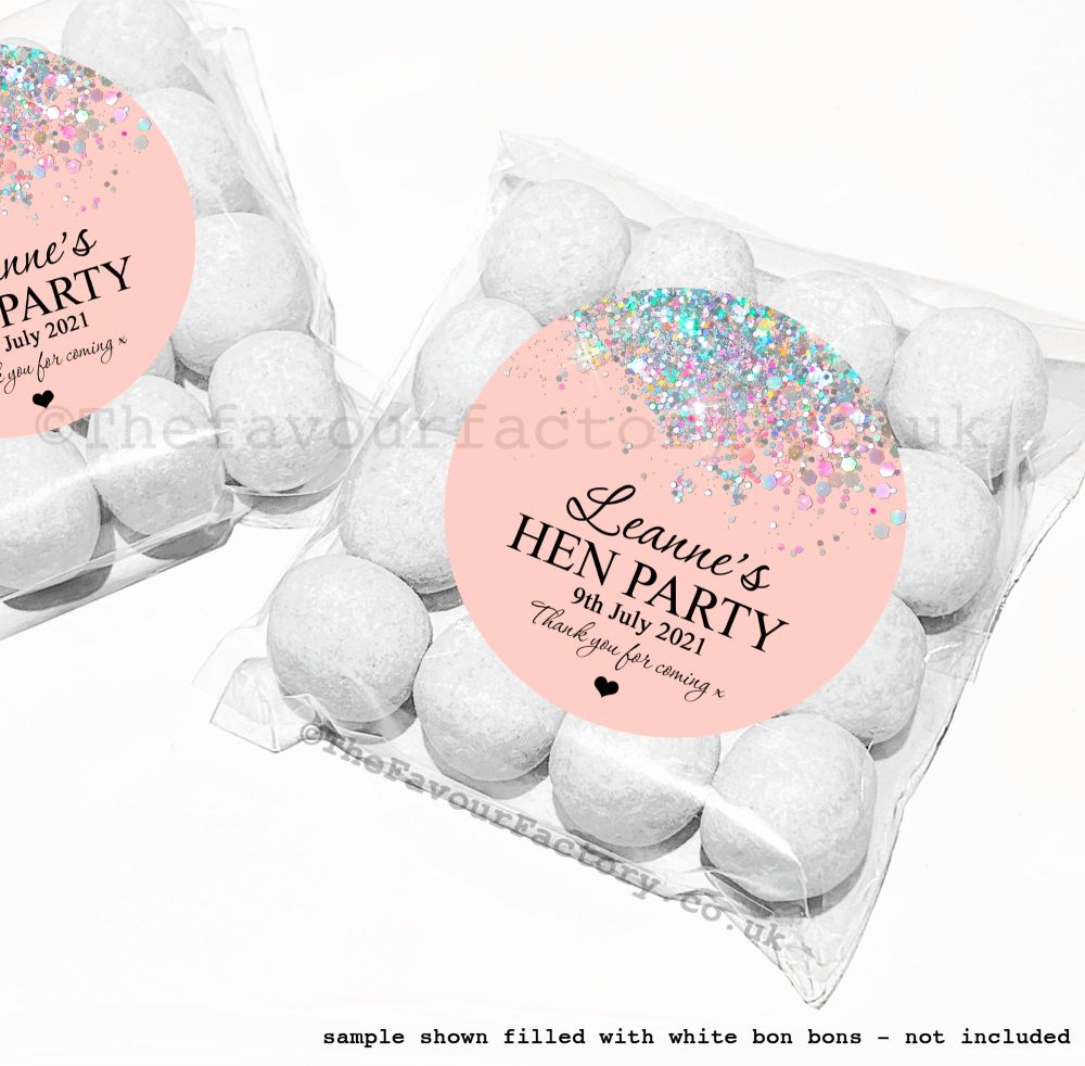 Personalised Hen Party Sweet Bag Kits | Rose Gold Iridescent Glitter Confet