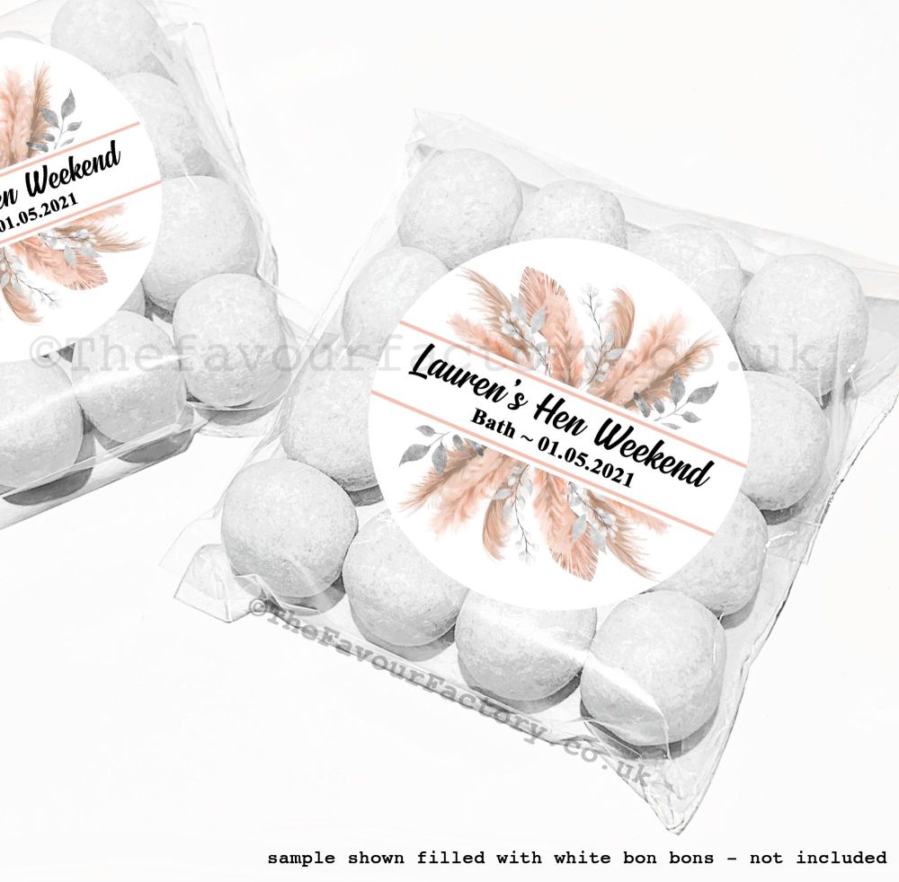 Personalised Hen Party Sweet Bag Kits | Fluffy Pampas x12