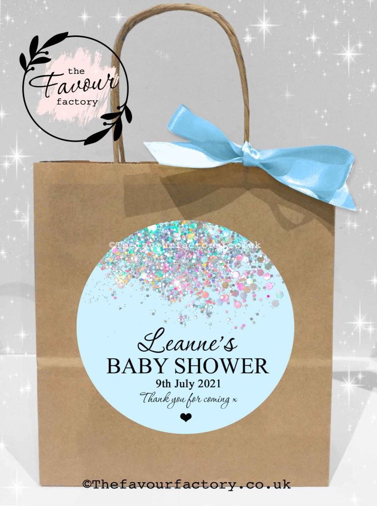 Blue Glitter Confetti Baby Shower Party Bags x1