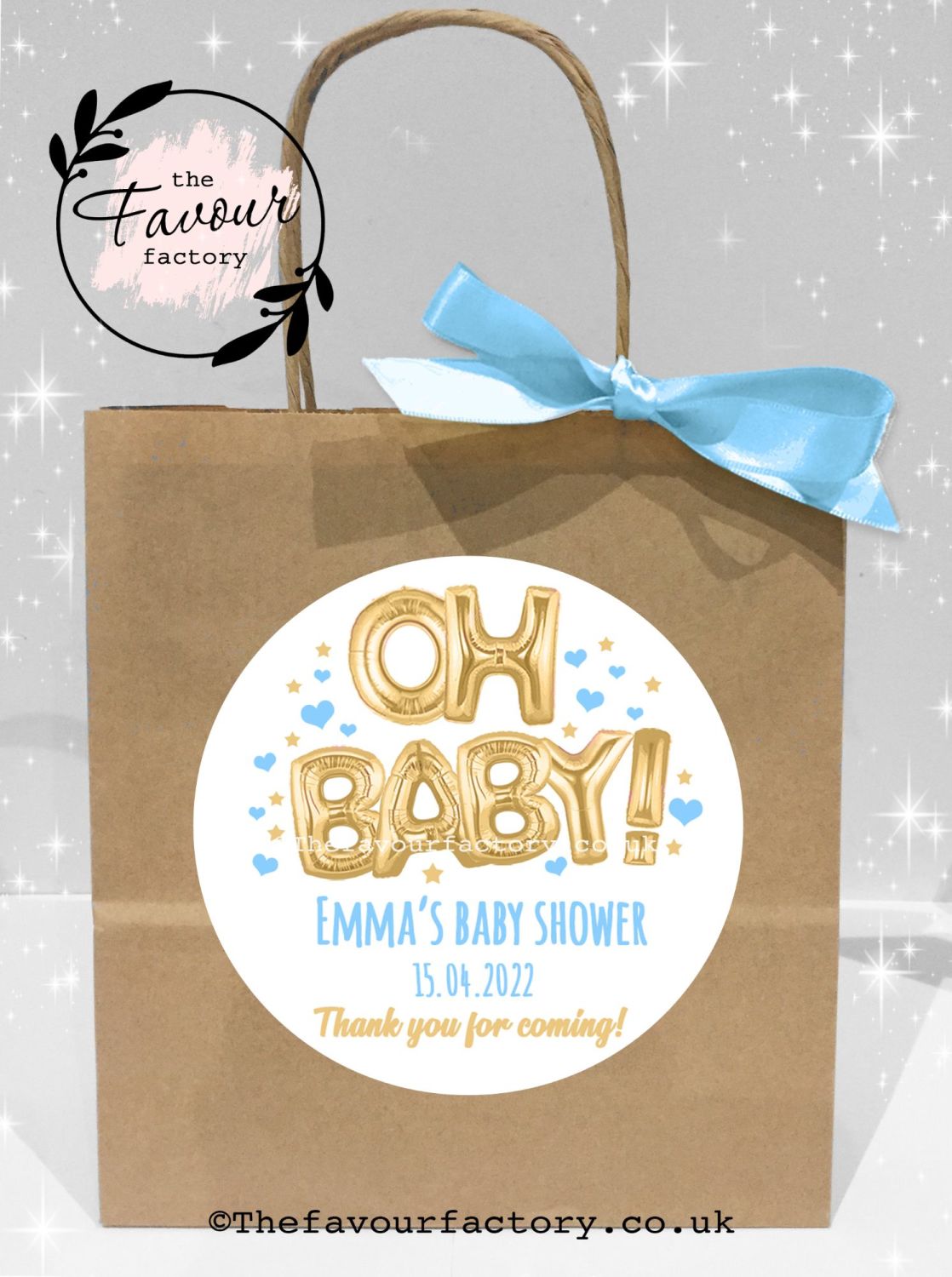 Oh Baby Balloons Blue And Gold Baby Shower Party Bags x1